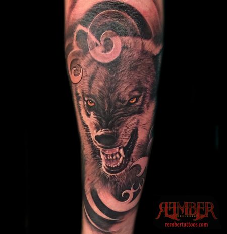 tattoos/ - Black and Grey Realism Wolf - 111816